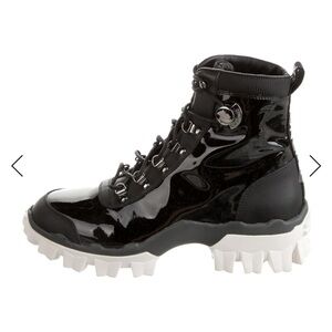 Moncler Black Patent Leather Combat Boots